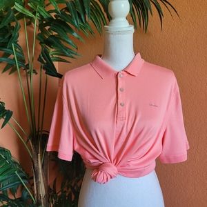 Calvin Klein Liquid Cotton Unisex Polo Shirt Soft Cool Coral Salmon Large